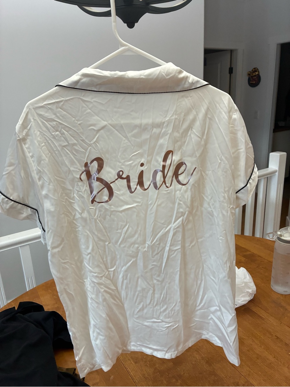 Bride Satin Pajama Set in White with Rose Gold Script